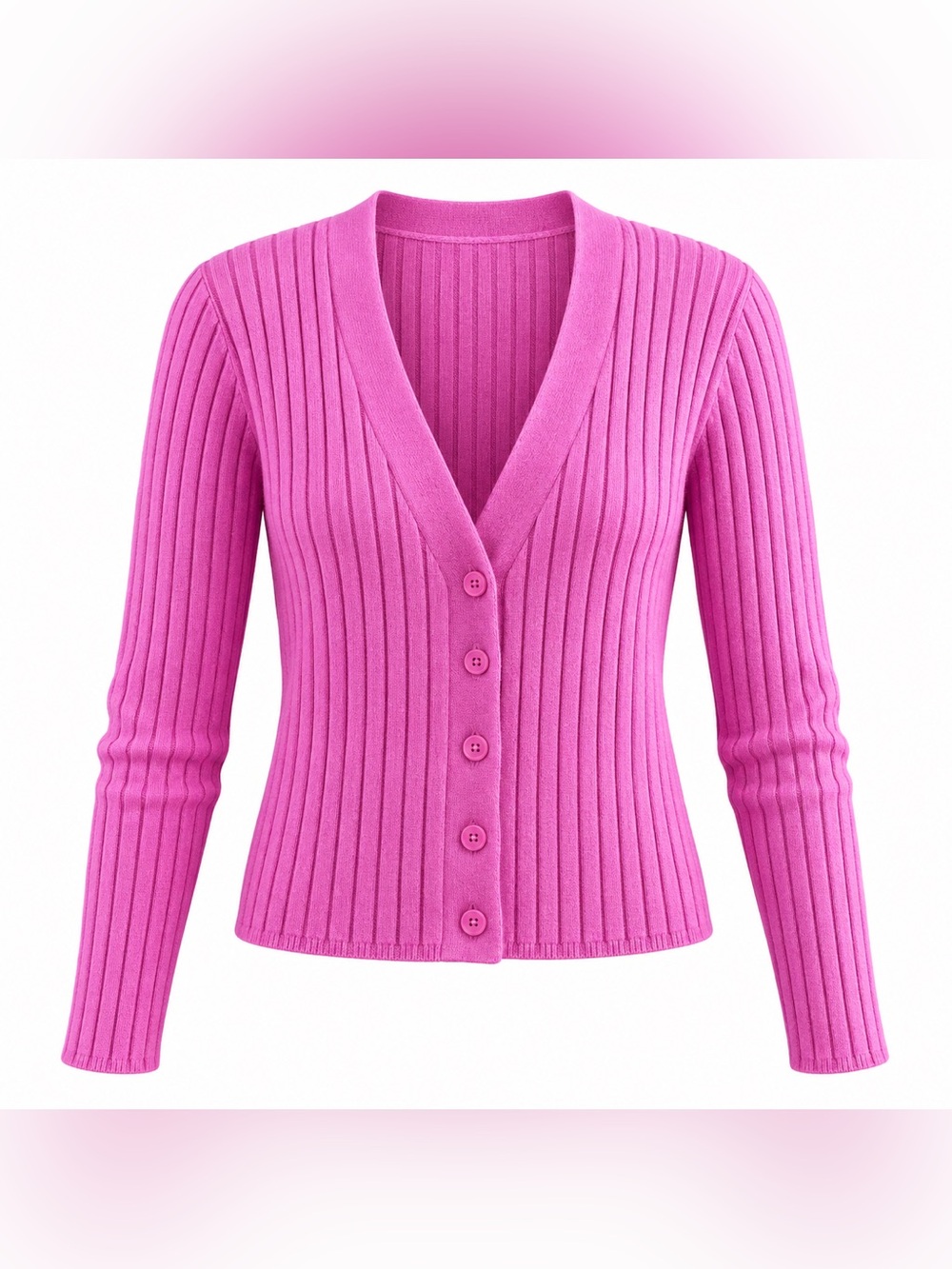 UNIVERSAL THREAD Ribbed V-Neck Button-Up Cropped Cardigan, XS Bright Pink